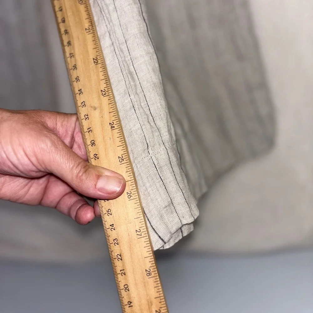 100% LINEN WIDE LEG PANTS Karlie High Rise Trouser Large Beige Pinstripe Neutral - Picture 11 of 12